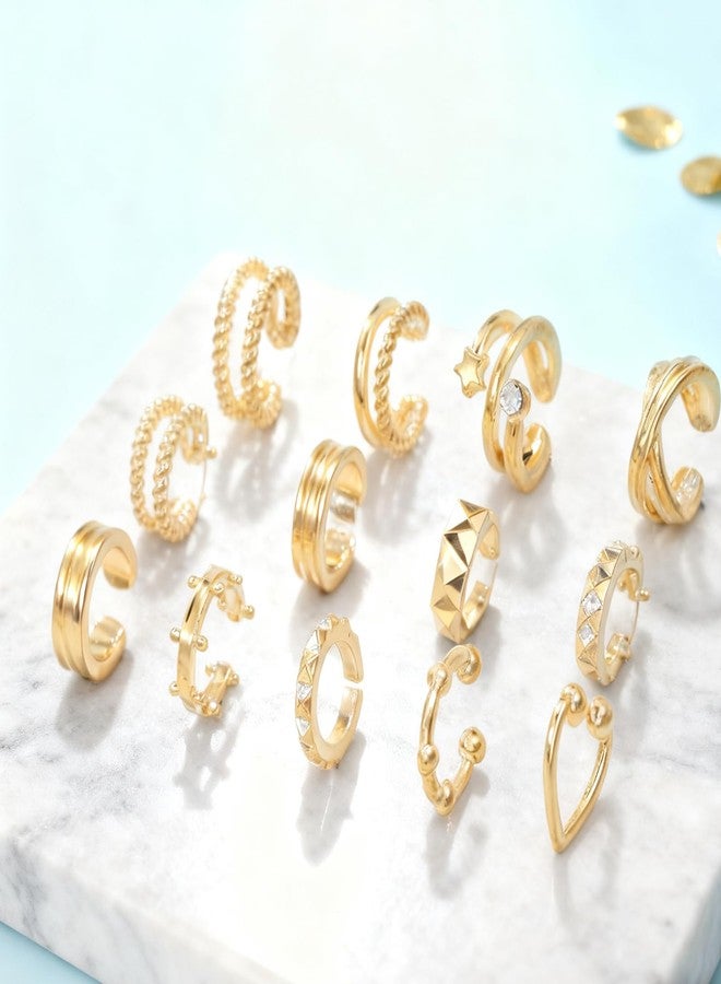 OATHYAN 10 Pcs Gold Plated Ear Cuff Earrings for Women Non Pierced, Hypoallergenic Fake Hoop Earrings Ear Clips Set with Diamonds Lightweight (A-10 pcs-Gold) - Image 4